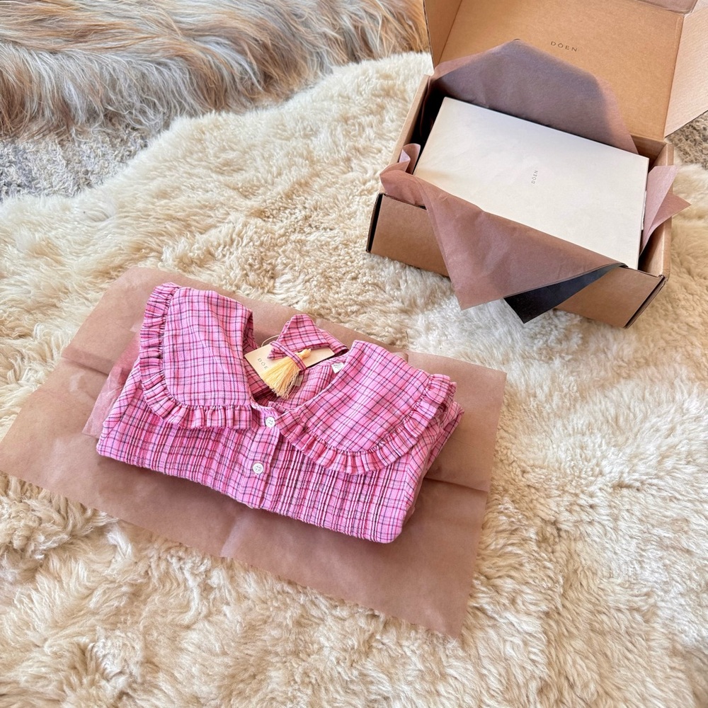 💋SOLD💋✨🎪🌷DÔEN ‘ Madge’ Rosy St Germain Plaid Organic Cotton Nightgown Dress - Picture 15 of 15